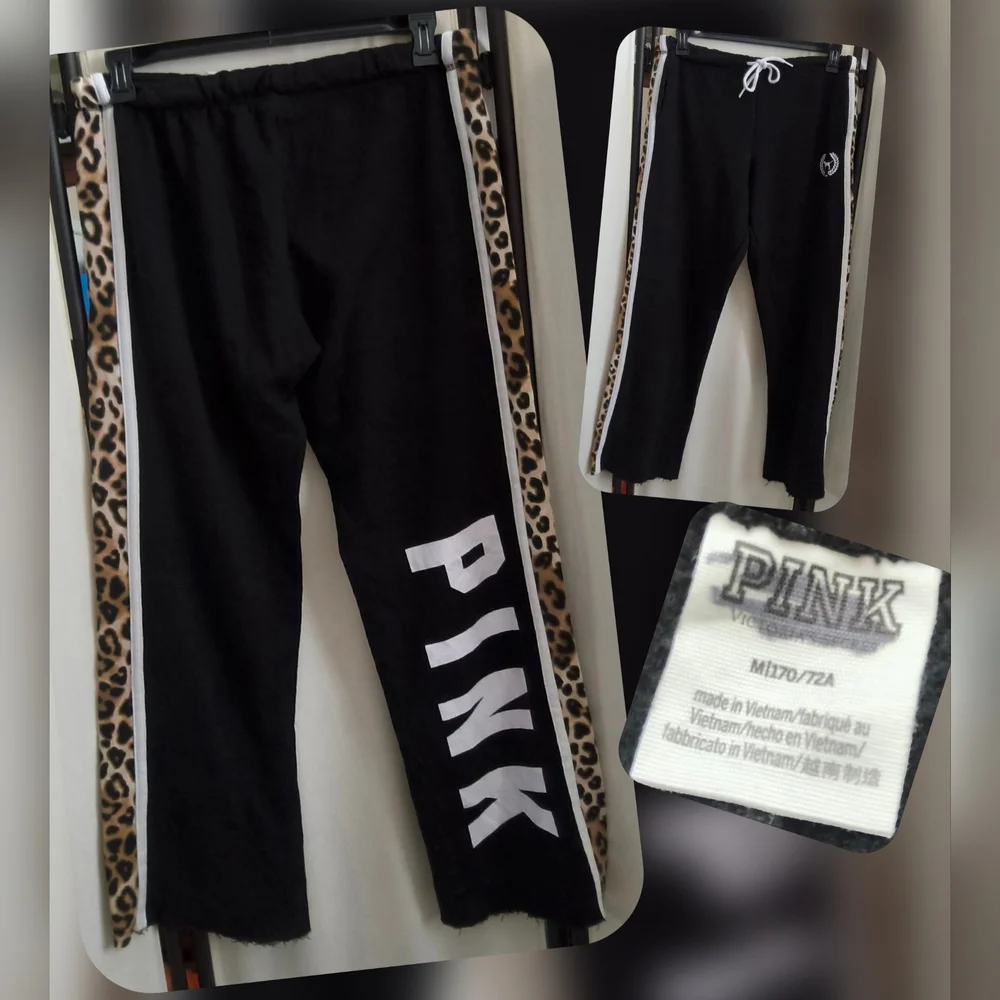 PINK Victoria's Secret Black and Leopard Print Boyfriend Joggers & Tee Set - Picture 7 of 9